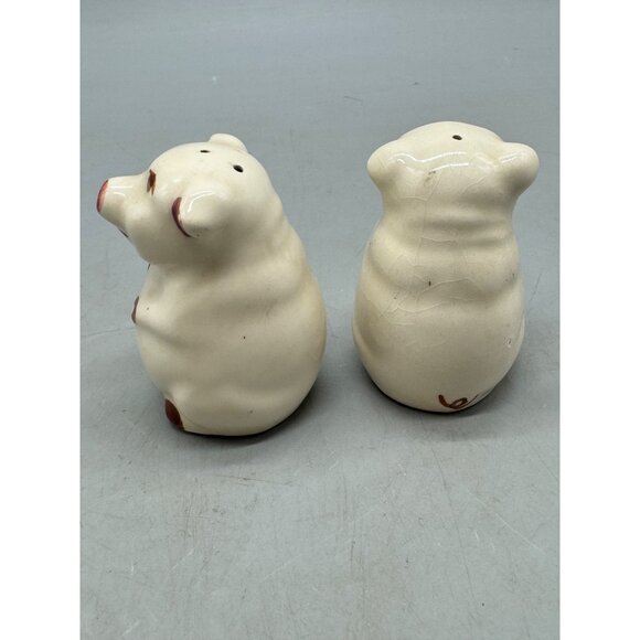 Vintage Ceramic pig Salt & Pepper Shakers Hand-Painted white & Brown 2.5" READ - Picture 3 of 5
